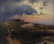 HOFFMANN, Hans Freight of Timber Landscape with Lightning oil painting on canvas